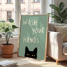 1pc Fun Cat Art Print - 'Please Wash Your Hands' Bathroom & Toilet Decor, Wall Art For Home, Office, Cafe, Perfect Room Decor,Suitable For Home Decor,Room Decor,Bedroom Decor,Living Room Decoration,Bathroom Decor,Wall Decor,Optional Wall Art With Frame