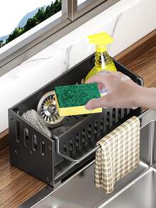 1pc Space-Saving Kitchen & Bathroom Sink Organizer - Durable, Easy-Clean Storage Rack For Sponges, Brushes, And Dish Cloths - Stand-Alone Design With Rod For Hanging, Space Efficient Organizer|Modern Kitchen Accessory Dish Rack