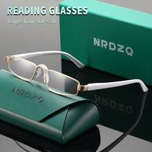 NRDZQ 金属老花镜，新款椭圆形时尚金属拼接老花镜，高清护眼，长时间佩戴不晕眩，适合阅读/缝纫/商务/办公/优雅/日常佩戴的男士近视眼镜，轻巧弹簧铰链镜框，防滑设计，适合运动，电脑阅读舒适，抗眼疲劳老花镜，便携设计，适合各种脸型，奢侈品牌设计师眼镜，节日礼物，送给父母的礼物，返校季礼物，教师节礼物 - 透明色 - 查看 12