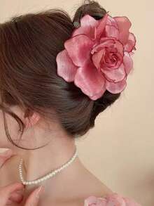 1pc Rose Flower Hair Claw, Boho Chic Slouchy Vibe Hair Clip, Bohemian Style Bun Accessory For Everyday Wear Winter Hair Clutch Elegant Claw Clips