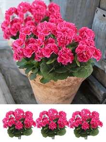 4pcs/1pc/2pcs Artificial Geranium Flowers With Green Foliage, Realistic Silk Flowers For Indoor & Outdoor Decor, Perfect For Garden, Porch, Patio, Window Box, And Hanging Planter, Maintenance-Free Plants