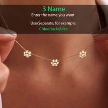 Custom Paw Print 1-4 Names Necklace, Personalized 304 Stainless Steel Animal Theme Jewelry, Elegant & Cute Necklace For Daily Wear And Gifting, Perfect Christmas Gift - Multicolor - View 10