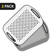 ZYBUX Set Of 2 Anti Slip Food Tray Rectangular Top And Bottom Non Slip Tray Plastic Reusable Trays For Eating Dinner W/High Grip Rubber Surface, Easy Grip Serving Tray With Handles 30 X 40cm - 1 Grey 1 White - View 6