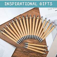 100/50/10 buc Pixuri retractabile din bambus, design cu ax din bambus, la modă, potrivite pentru birou, afaceri, școală și diverse activități, pixuri cadou cu buton, alegere ideală de cadou (cerneală neagră) Înapoi la școală