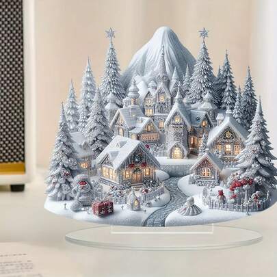 迷人的圣诞村 2D 亚克力装饰 - 非常适合桌面、橱窗展示和家居装饰 | 理想的节日礼物