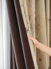 1 件全新豪华 100% 遮光芦苇鸟图案窗帘，适用于别墅、阳台、客厅、卧室，315gsm - 彩色 - 查看 2