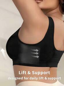 Plus Size Women Wireless Sports Bra, Lift & Shape, Breathable Yoga Bra - Black - View 3