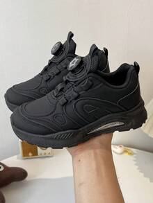 Kids' Casual Sports Shoes, Rotary Buckle Design - Breathable Non-Slip, Comfortable Fit, Suitable For Boys And Girls - Solid Color/Random Pattern - Black - View 5