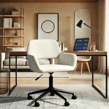 Adjustable Task Chair, Swivel Office Chair With Ergonomic Backrest Upholstery, Beige