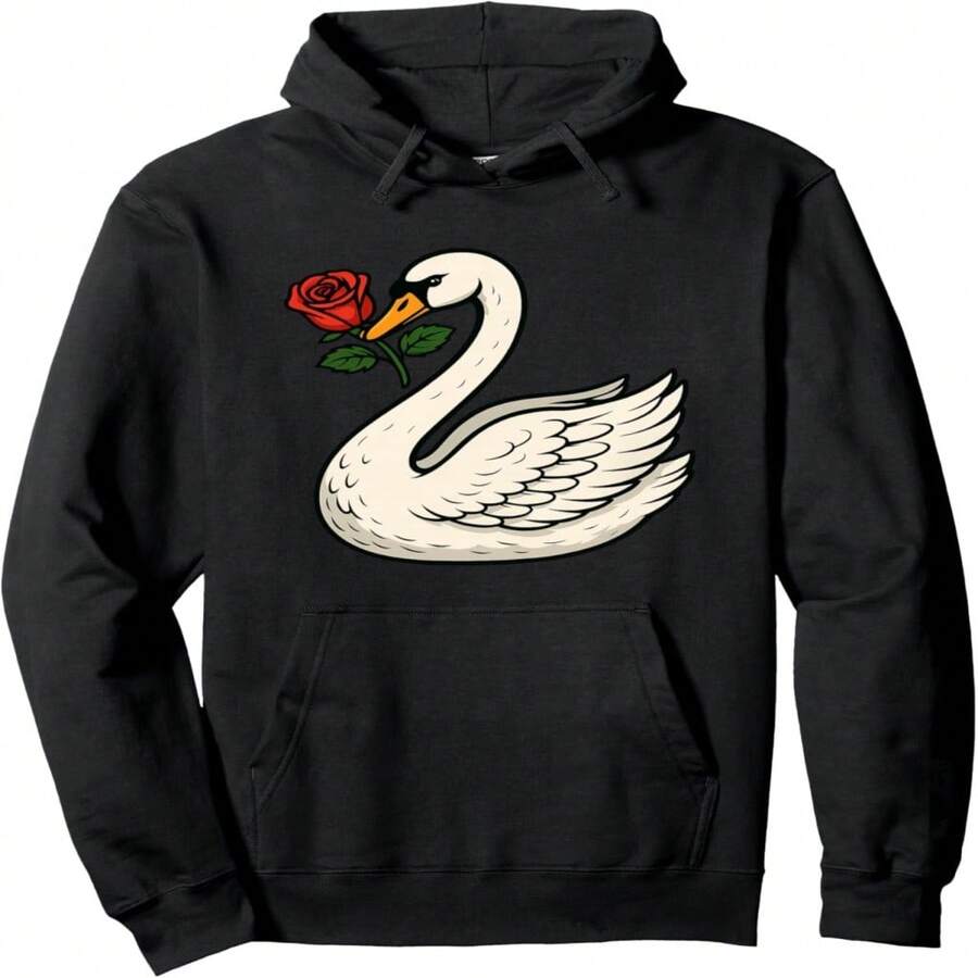 Elegant Swan Rose Aesthetic Love Gift For Her Pullover Hoodie - 黑色 17 - 查看 1