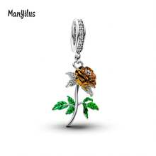 Manyilus 1 Stück 925 Sterling Silber Charm Schmuck - Funkelndes goldenes Pferd Anhänger, süßer Affe-Banane Perle, rosa emaillierte Katzen Perle, MOM Herz Diamant Perle, braune Pilz Perle, leuchtende Glühwürmchen-Pflanze Perle, Kleeblatt Würfel Smaragd Perle, Retro Rosenblatt Anhänger, Mond Katze Charms | Passend für Armbänder, Armreifen, Halsketten | Unisex perfektes Geschenk für Familie & Freunde - Geburtstage, Muttertag, Valentinstag, Abschluss, Freundschaftstag.