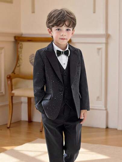 3 sztuki/zestaw garnituru dla chłopców - marynarka + spodnie + krawat, do występów na scenie, na weselu, na szkolnej imprezie, na formalnej imprezie, na jesieni