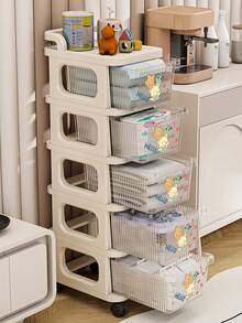 1 pieza Carrito de almacenamiento con ruedas y cajón transparente, organizador con ruedas y múltiples capas, adecuado para guardar calcetines/pañuelos/artículos varios, apto para mesita de noche/dormitorio/sala de estar/baño/cocina