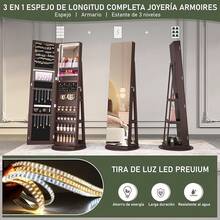 Joyero con Espejo Giratorio de 360° de Longitud Completa, 160 Espejo Cuerpo Completo con Armario, Organizador de Gabinete de Joyería de Gran Capacidad, Joyero de pie (Blanco) - Bastante negro - Ver 7