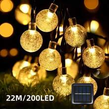 Solar-betriebene Outdoor-Lichterkette - 5 Meter 20 LED, 12 Meter 100 LED, 22 Meter 200 LED, Kristallkugel Lichterkette, mit 8 Beleuchtungsmodi, geeignet für Gärten, Camping, Weihnachtsdekoration, verschiedene Feste und Partydekorationen