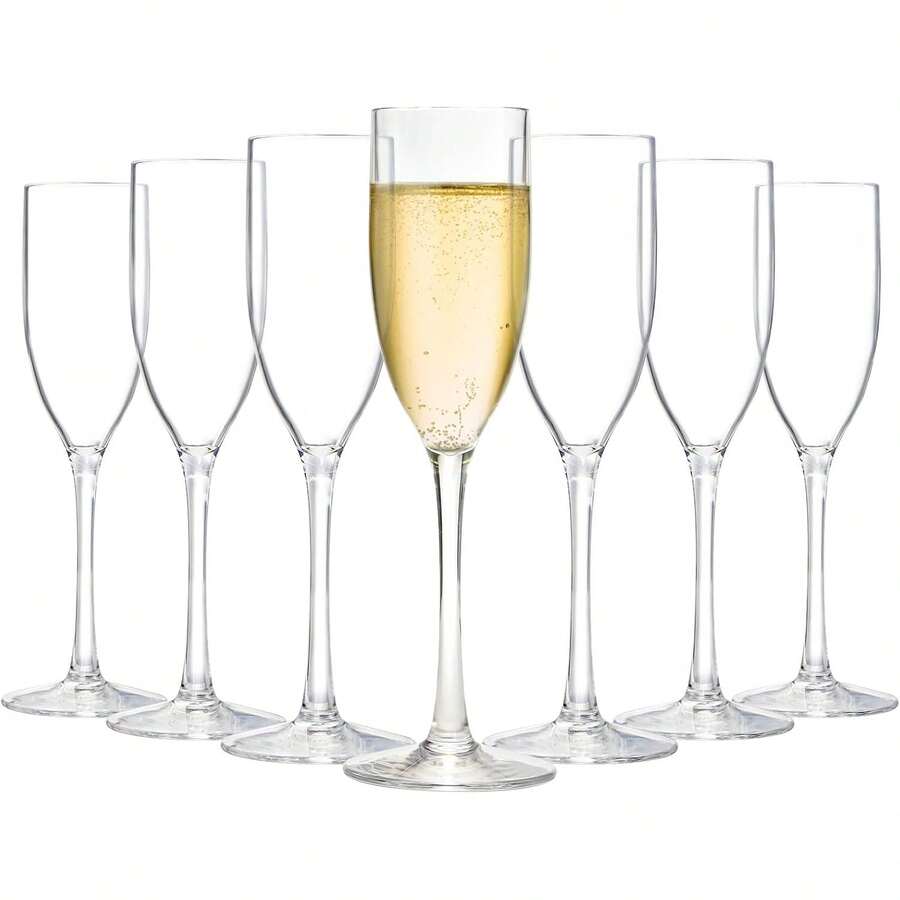 亚克力香槟杯、5 盎司不易碎高脚杯、可重复使用的香槟敬酒杯、透明香槟杯、优雅的塑料马提尼酒杯 - 非常适合鸡尾酒、香槟和甜点 - 可重复使用、慕斯杯、