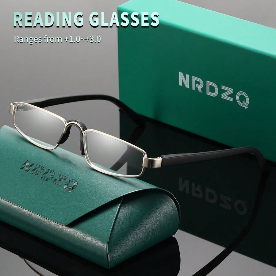 NRDZQ 金属老花镜，新款椭圆形时尚金属拼接老花镜，高清护眼，长时间佩戴不晕眩，适合阅读/缝纫/商务/办公/优雅/日常佩戴的男士近视眼镜，轻巧弹簧铰链镜框，防滑设计，适合运动，电脑阅读舒适，抗眼疲劳老花镜，便携设计，适合各种脸型，奢侈品牌设计师眼镜，节日礼物，送给父母的礼物，返校季礼物，教师节礼物