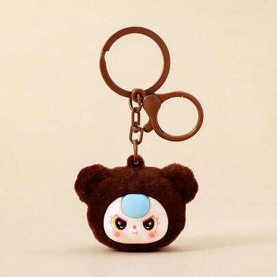 1 pieza Llavero con cabeza de oso de peluche de dibujos animados, colgante de regalo creativo para mochila, bolsa de Navidad, coche, maestro, amigo, hermana