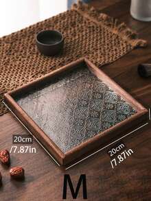 1 cutie de depozitare a gustărilor din lemn, sticlă, culoare nuc, cu model vintage în relief, cu flori de Crabapple, tavă de ceai emailată Cloisonné dreptunghiulară/poligonală, organizator de birou, platou pentru servire fructe și deserturi