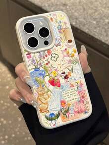1pc Cute Cat & Strawberry Pattern Waterproof, Anti-Drop, Anti-Slip Soft Phone Case, Compatible With Apple And Phones Shockproof Scratch Resistant - 白色 - 查看 4
