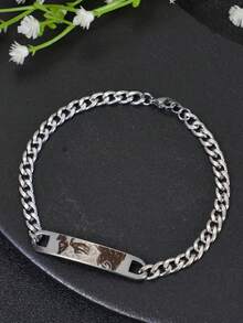 1pc Customizable Stainless Steel Cuban Link Photo & Name Engraved Bracelet, Personalized Eye Engraving, Bar Bracelet With Photo, Boyfriend Gift, Couples Bracelet, Bracelet, Men's Gift, Customized Gift, Friendship Bracelet, Birthday Gift, Valentine's Day Gift, Mother's Day, Father's Day, Ramadan Gift, Personalized Holiday Gift, Gift For Couples, Friends, Family, All Seasons - Multicolor - View 10