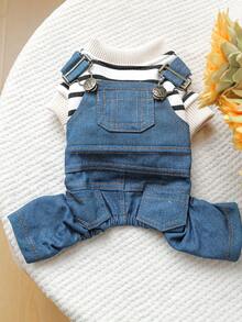 1 pieza Ropa para mascotas, Pantalones clásicos a rayas para perros pequeños y cachorros, Atuendo cómodo y elegante para salir - Multicolor - Ver 11