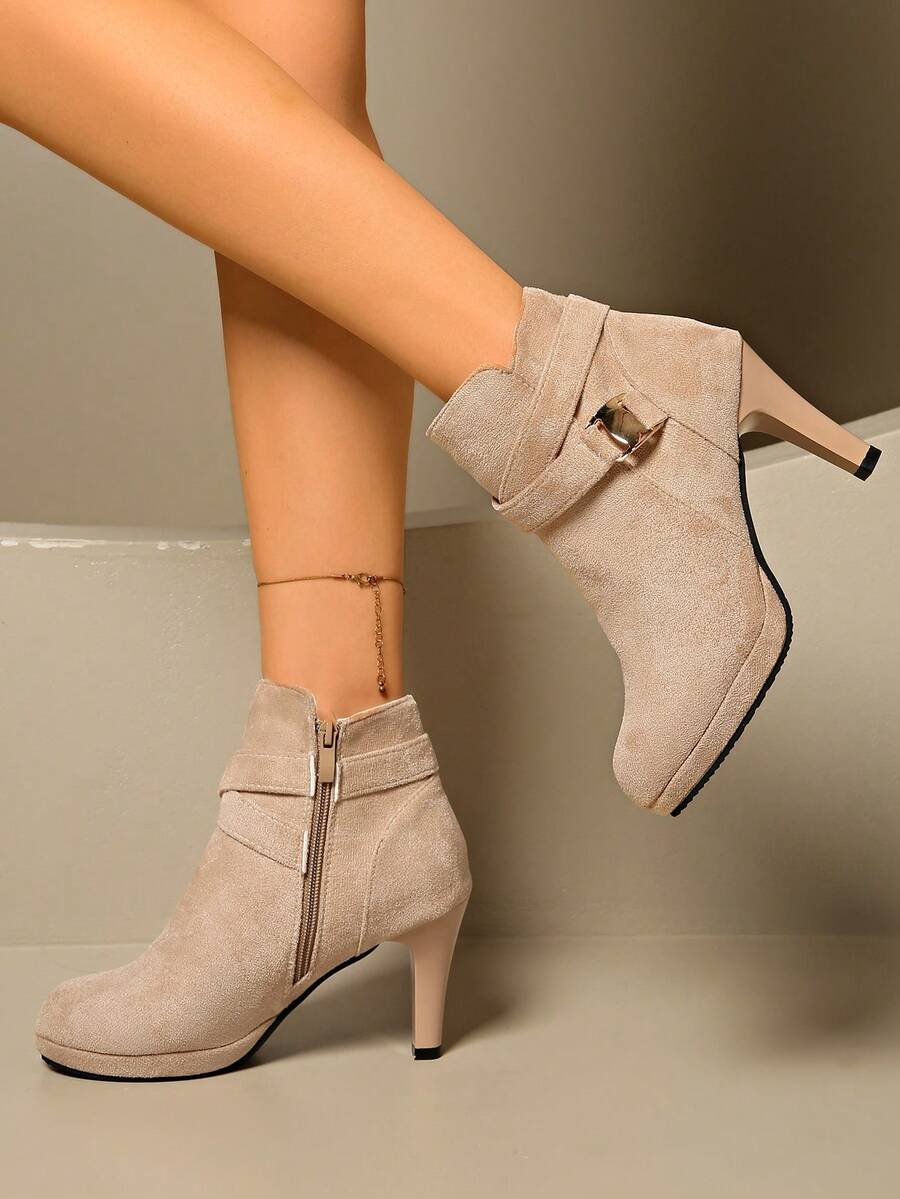 JABOOLINX Autumn/Winter European & American New Style Ankle Boots Side Zipper Fashion Boots Women Chunky Heel High Heel Round Toe Boots