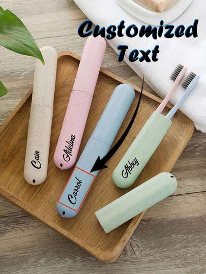 Customized Toothbrush Case, Customized Name. Customized Text, Personal, Candy Color Scheme, Unique, Wheat Straw Toothbrush Cup For Men And Women, Travel Toothbrush Cup, Travel Toothbrush Cover, PP Toothbrush Cover, Suitable For Travel Business, Personalized Toothbrush Box, Travel Toothbrush Essential For University Vacation