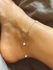 1 pezzo Cavigliera da donna a forma di conchiglia con perle finte, gioiello da piede minimalista e unico