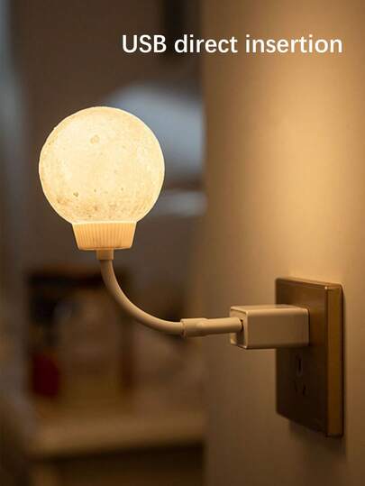 1pc Lunar USB Night Light, USB Powered LED Night Light, Warm Light, Children's Bedroom Bedlight, Lunar Shaped Room LED Decorative Light, Used For Indoor Bedrooms, Living Rooms, Offices, Suitable For Children's Boys And Girls' Room Decoration Lights, Baby Room Decoration, Teenagers' Room Decoration