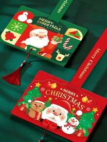 New Christmas Santa Claus Cartoon Greeting Card, Personalized Creative Tri-Fold Blank Card For Wishes And Messages