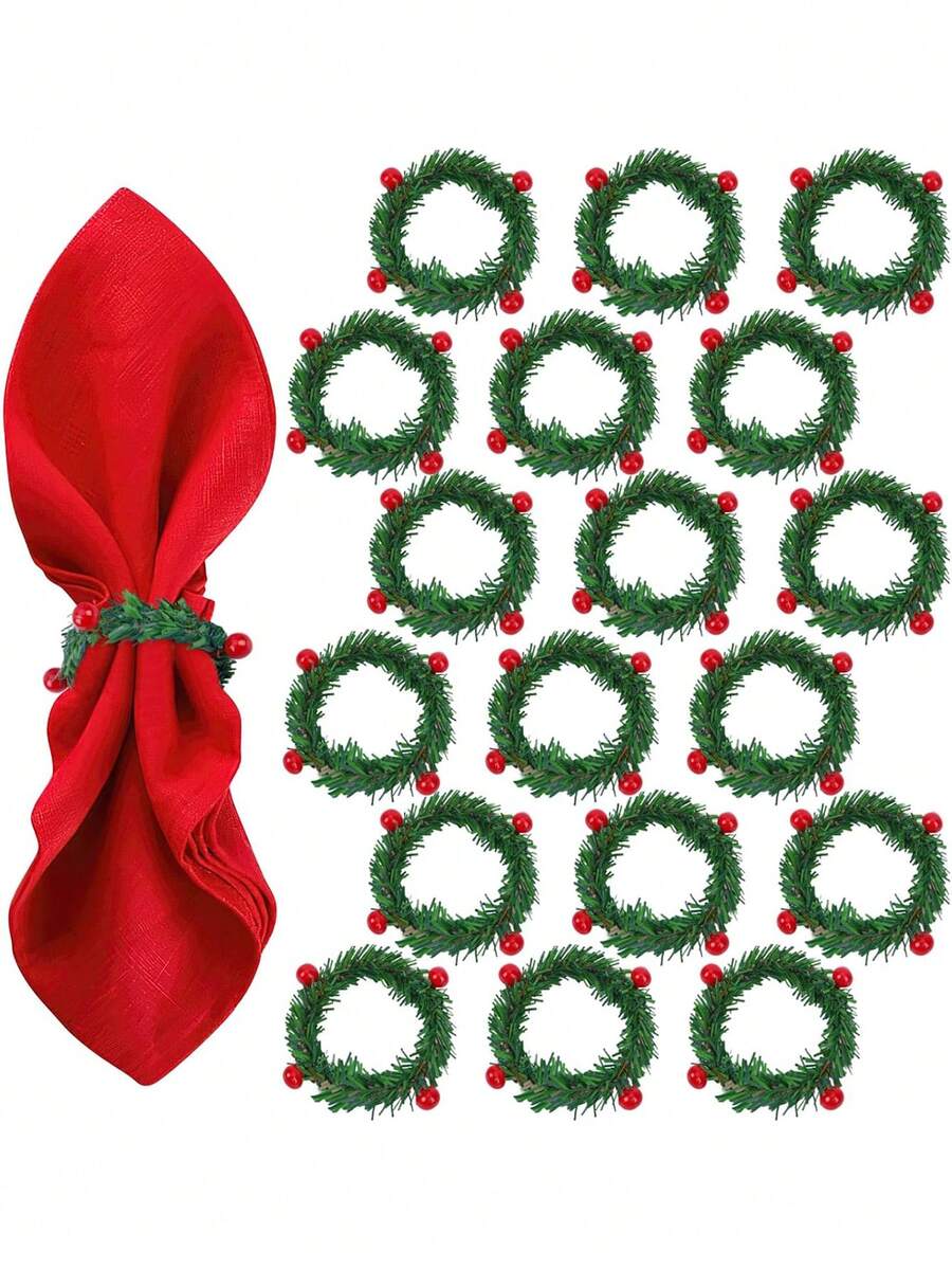 10 piezas Juego de Anillos para Servilletas Navideños, Soporte para Servilletas Corona de Bayas Rojas, Anillos para Servilletas Navideños para Decoraciones de Mesa de Navidad, Cenas y Bodas de Invierno