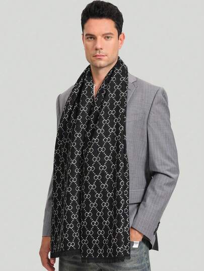 1pc Premium Men's Letter Pattern Scarf, Soft & Comfortable, Versatile Winter Accessory, Suitable For Layering With Suits, Coats, Holiday Gift, Warm & Windproof
