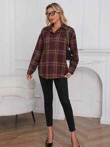 Damen Karierter Locker Sitzender Hemd-Jacke mit Knöpfen, Herbst/Winter - rot kariert - Übersicht 6