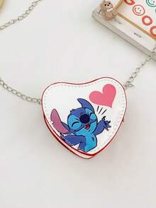 Stitch Individual Print Heart Shaped Pouch, Multiple Adorable Cartoon Designs Available, High-Quality PU Material, Lightweight Zipper Closure, Metal Chain Strap, Anime Fan Collectible Peripheral, Adds Vibrancy & Romance To Daily Outfits, .