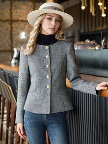 2025春季新款时尚简约优雅女士长袖西装外套 - 灰色 - 查看 3