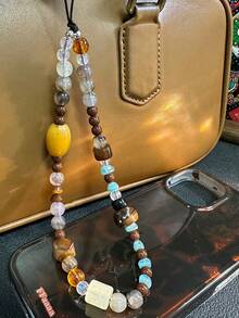 秋冬复古琥珀硬糖小众捷克串珠念珠氛围手机挂绳，棕色调CCD链手机吊饰 - 彩色 - 查看 9
