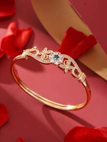 1 Fashionable, Charming, Elegant, Romantic, Retro, Simple, Atmospheric, Creative Hollow Flower Design Inlaid With Zirconia Geometric Flower Decoration Bracelet, Suitable For Women's Daily Wear, Gatherings, Dates, Bridesmaid Gifts