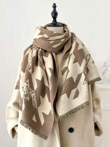 FADZOYLE 1pc Women's Plaid Scarf Shawl, Soft Vintage Elegant Faux Cashmere Long Neck Wrap, Windproof Fashion, Warm Accessory For Autumn/Winter, Suitable For Daily, Evening Gown, Travel, Office, Wedding And Gift - Black - View 9