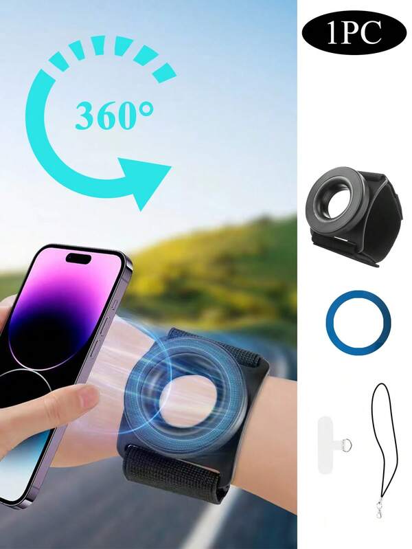 1pc 360° Rotatable Magnetic Phone Wrist Strap, Wrist Phone Holder, Adjustable Arm Band Phone Pouch For Outdoor Sports, Cycling, Running