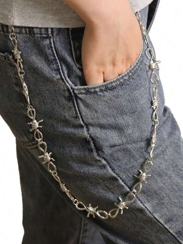 Cintura a catena in jeans per uomo e donna, catena per tasche stile gotico punk, cintura a catena spessa a più strati, catena per pantaloni e catena vintage per portafoglio stile hip hop, accessorio di gioielleria per uomo e donna