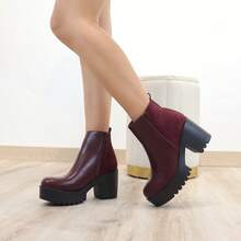 angelica Chunky High-Heeled Platform Ankle Boots – Urban And Elegant Style, Ideal For Nights Out, Casual Events, Concerts, Or Festivals. - 酒紅色 - 查看 1