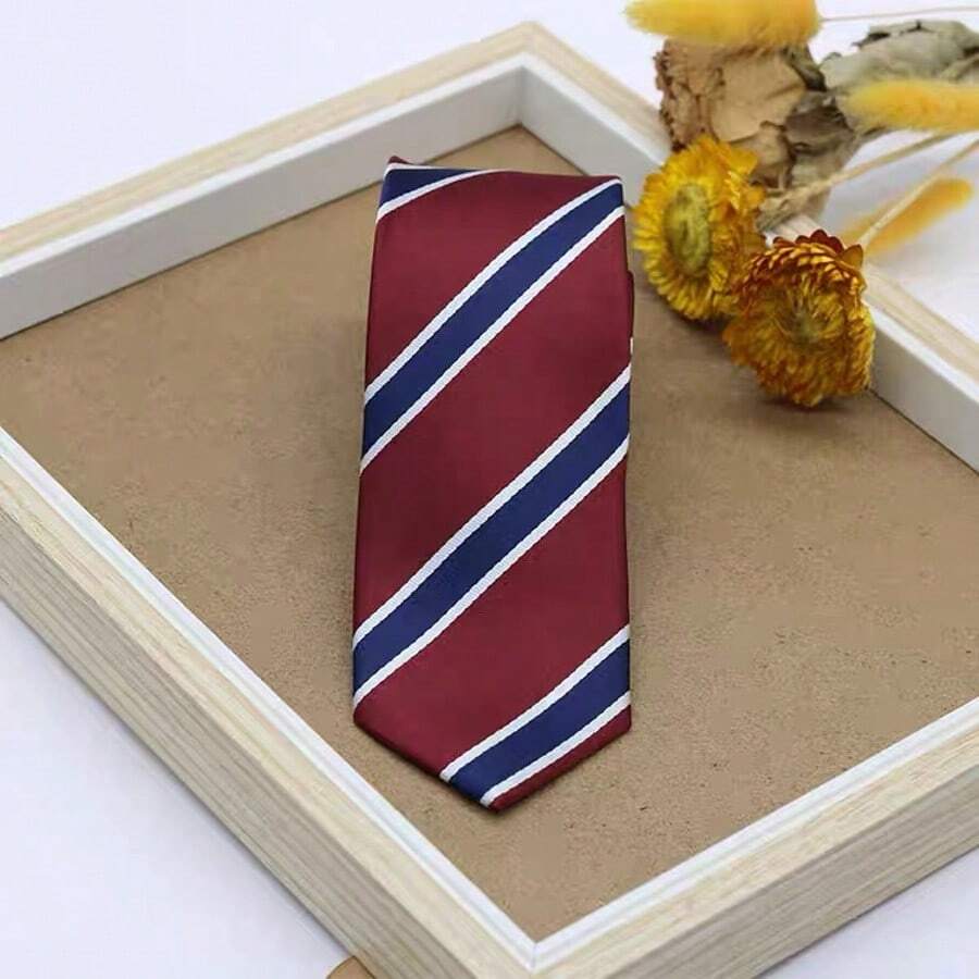 1pc Red & Blue Striped Handmade Necktie, Suitable For Shirts And Everyday Use