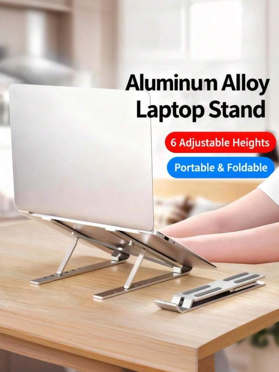 1PC Silver Aluminum Laptop Stand - Desktop Vertical Cooling Stand, Foldable & Height-Adjustable For Home Office & Gaming Setup