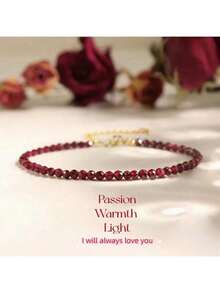 1 pieza Pulsera minimalista de granate de 3mm - Piedra natural púrpura, pulsera espiritual delicada de protección, regalo del mes de nacimiento de enero