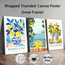 Bộ 3 bức tranh vải canvas đóng khung, Tôn vinh cuộc sống thanh lịchPositano, Sorrento, Ý, Chanh, Bờ biển, Trái cây, Cam quýt, Phong cách cổ điển thời trung cổ, Họa tiết thực vật, Quầy bar, Trang trí tường nhà và ký túc xá, Quán cà phê, Phòng khách - Nhiều màu - Xem 7