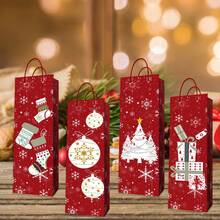 4 piezas Bolsas de regalo de vino navideñas, Serie roja, Juego de calcetines de regalo, Adornos de árbol de Navidad, Caja de regalo de fiesta, Adecuado para regalos de celebración de vacaciones navideñas