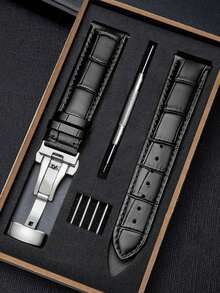 一套黑色鳄鱼纹PU皮革表带，兼容男女通用款Galaxy S2/S3 Classic/Watch 3（45mm/41mm）、Galaxy GT 2（42mm/46mm）、Bip/Active 2（40mm/44mm），以及适用于Watch 5/4/3/Gear S3/Watch 4/3/GT2-3 Pro Sport、Amazfit GTR 4/GTS（20mm/22mm）的快拆表带。 - 黑色 - 查看 4