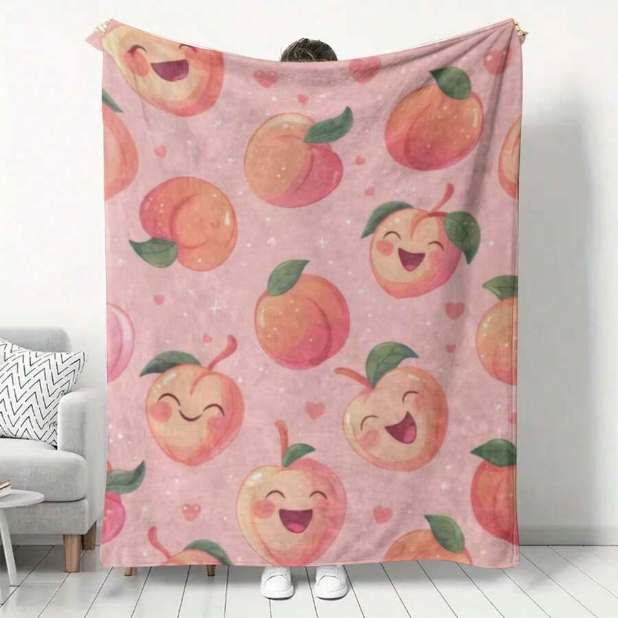 Cozy Peach Print Flannel Throw Blanket - Perfect Gift For Fruit Lovers, Soft & Warm For Couch, Bed, Office, And Travel - All-Season Comfort