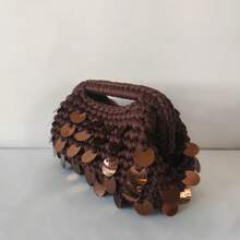 Nuova piccola borsa clutch con paillettes e uncinetto, con brillantini, borsa da sera fatta a mano, borsa per il trucco da viaggio